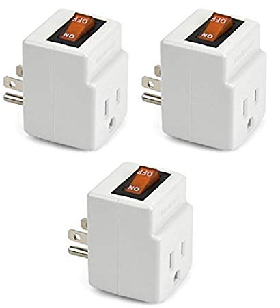 NEW! 3 Prong Grounded Single Port Power Adapter for outlet with Orange indicator On/Off Switch to be energy saving (3 Pack)