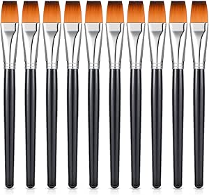 10 Pieces 3/4 Inch Flat Paint Brushes Acrylic Paint Brush Artist Craft Paint Brushes Watercolor Small Brush Bulk Painting Brush Art Detail Oil Brush for Kid Adult(Black,8.1 x 0.9 x 3/4 Inch)