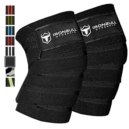 Iron Bull Strength Knee Wraps (1 Pair) - 80" Elastic Knee Elbow Support & Compression Weightlifting, Powerlifting, Fitness, WODs & Gym Workout - Knee Straps Squats