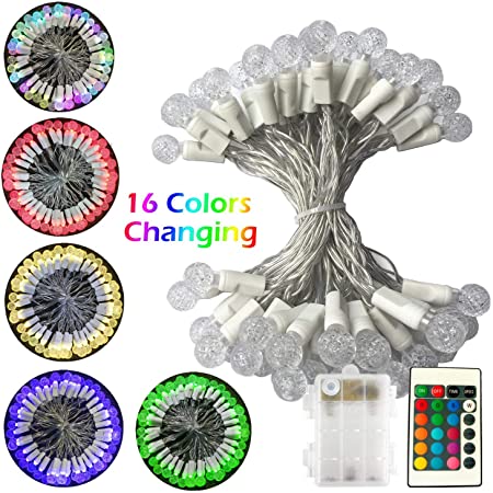16 Color Changing Globe Ball String Lights,16.5ft 50 LED,Waterproof,Indoor Outdoor Use,Battery Operated Twinkle Fairy Light for Bedroom Wedding Camping Garden Party Holiday Decor(Remote Control,Timer)
