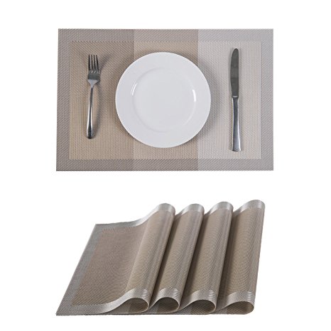 Set of 4 Placemats,Placemats for Dining Table,Heat-resistant Placemats, Stain Resistant Washable PVC Table Mats,Kitchen Table mats.(4, Strip-Khaki)