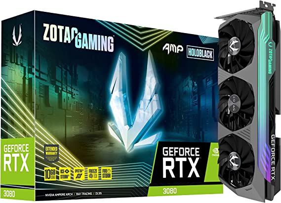 ZOTAC GeForce RTX™ 3080 AMP Holo LHR 10GB GDDR6X 320-bit 19 Gbps PCIE 4.0 Gaming Graphics Card, HoloBlack, IceStorm 2.0 Advanced Cooling, Spectra 2.0 RGB Lighting, ZT-A30800F-10PLHR