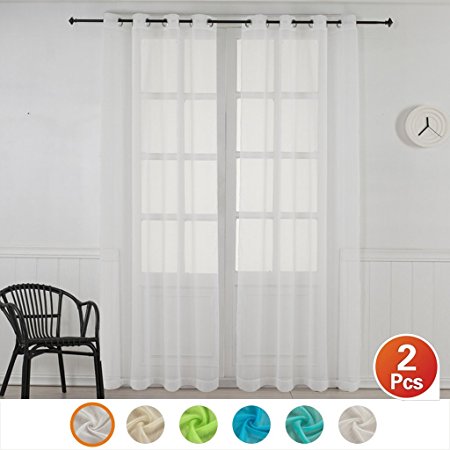 Yakamok 2 Piece Beautiful Voile Panels Sheer Window Curtains With Grommet Top (W55" X L96", white)
