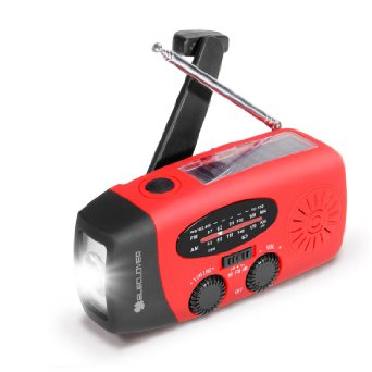 Upgraded Version ELECLOVER Solar Crank AMFMNOAA Weather Radio with LED Flashlight Cell Phone Portable Charger Red