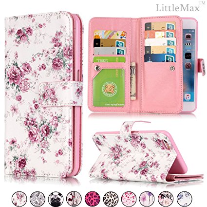 iPhone 6 Case,LittleMax(TM) [Dual-Layer] Flip Wallet Case for iPhone 6S /iPhone 6 Leather Soft TPU Protective Case Cover for Apple iPhone 6/6S [Screen Protector,Stylus,Cleaning Cloth]-Pink Peony