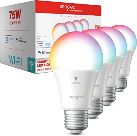 Sengled Alexa Light Bulb, 1050 Lumens WiFi Bulb, Smart Color Changing Light Bulb, LED Smart Bulbs that Work with Alexa & Google Assistant, E26, A19 Dimmable RGB, 75W Equivalent, No Hub Required, 4pack