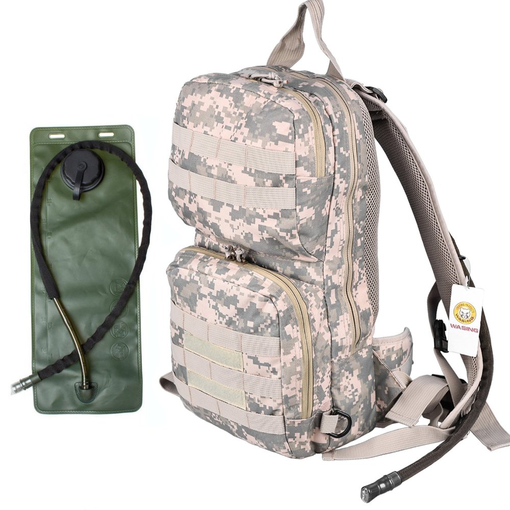 WASING Hydration Pack with 3L Bladder and 2 Additional Pockets Tough Military Style Backpack Is Perfect for Hiking Biking Running Walking and More