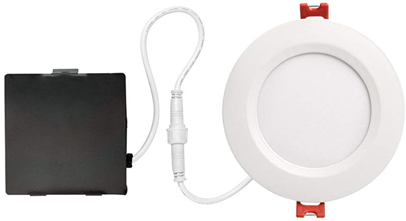 Globe Electric 91254 4" Designer Series Ambient Dimming Integrated LED Recessed Lighting Kit, 9 Watts, Energy Star, IC, Ultra Slim Profile, Wet Rated, Round Trim, White Finish, 4.25" Hole Size