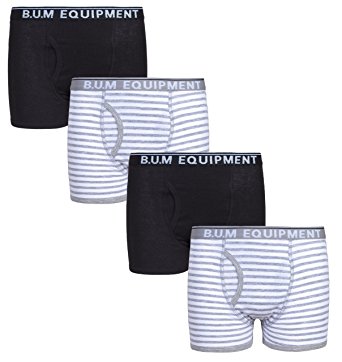 B.U.M. Equipment Boys 4 Pack Underwear Boxer Briefs, Solids and Stripes (More Colors Available)