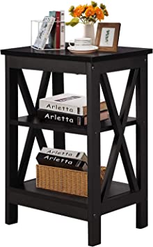 VECELO Modern X-Design Night Stand, Nightstands End Storage Versatile Shelf Side Table,Easy Assembly, Classic Black