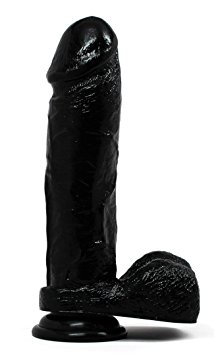 Eden 9" Long Thick Realistic Dildo -- Cock and Balls Dong -- Suction Cup Harness Compatible -- Sex Toy for Women -- Sex Toy for Adults (Black)