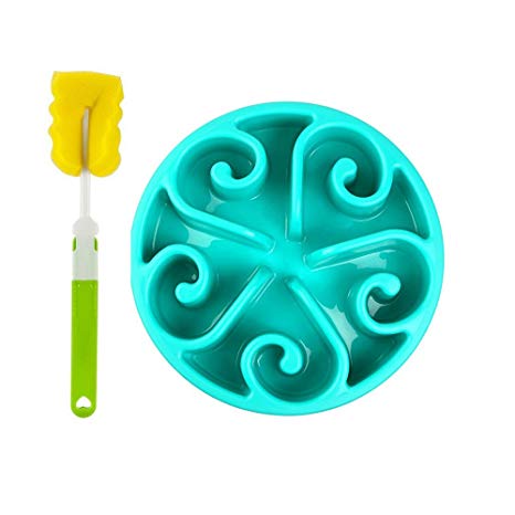 SlowTon Pet Slow Feeder Bowl, Non Toxic Bloat Stop Interactive Dog Feed Water Bowl Fun Puzzle Dish with Non Skid Base Prevent Choking indigestion vomiting with Bonus Clean Brush