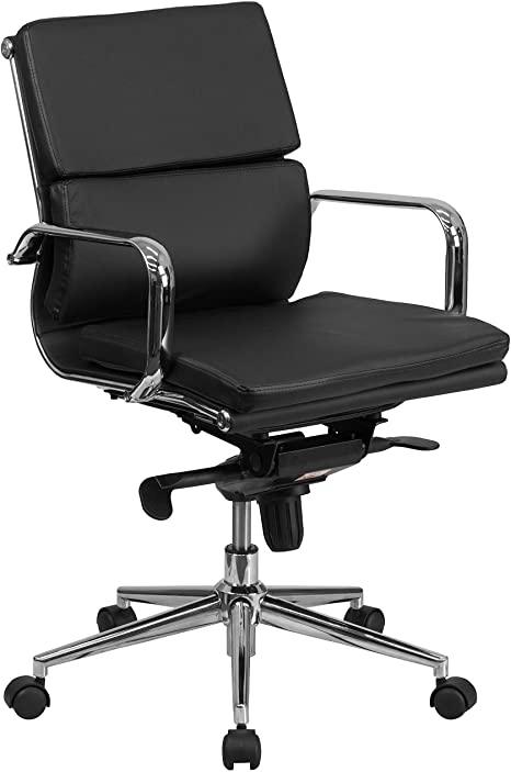 Flash Furniture Mid-Back Black LeatherSoft Executive Swivel Office Chair with Synchro-Tilt Mechanism and Arms, BIFMA Certified