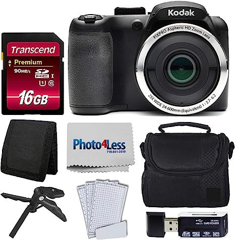 Kodak PIXPRO AZ252 Astro Zoom 16MP Digital Camera (Black)   Point & Shoot Camera Case   Transcend 16GB SDHC Class10 UHS-I Card 400X Memory Card   USB Card Reader   Table Tripod   Accessories