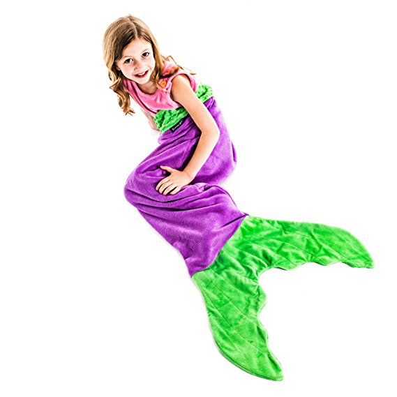 The Original Blankie Tails Mermaid Tail Blanket (Youth Size), Purple/Seafoam