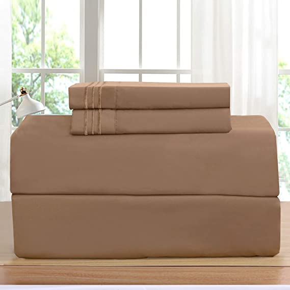 Elegant Comfort Luxurious Bed Sheets Set on Amazon 1500 Thread Count Wrinkle,Fade and Stain Resistant 4-Piece Bed Sheet Set, Deep Pocket, Hypoallergenic - Queen Taupe