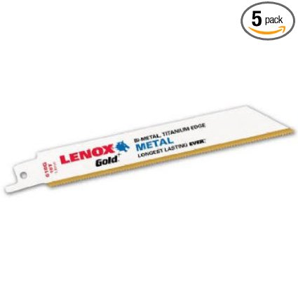 LENOX Tools 21067614GR Gold Power Arc Reciprocating Saw Blade, For Thick Metal, Medium Metal Cutting, 6-inch, 14 TPI, 5-Pack