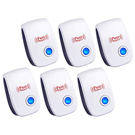 2019 Upgrated Ultrasonic Pest Repeller 6 Pack, Pest Control Ultrasonic Repellent, Electronic Insects & Rodents Repellent for Mosquito, Mouse, Cockroaches,Rats,Bug, Spider, Ant [gift] WahooArt