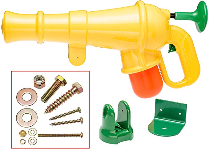 Water Cannon :: Outdoor Water Gun Blaster Soaker, 20" Long, Rugged Molded Plastic :: Attaches to Railings, Swing Sets, Playhouses & More with Mounting Hardware, Yellow. by Safe Kidz™