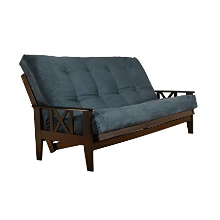 Queen or Full Size Montreal X" Espresso Futon Frame w/ 8 Inch Innerspring Mattress Sofa Bed Modern Futons (Navy Mattress and Frame Only (Queen Size))