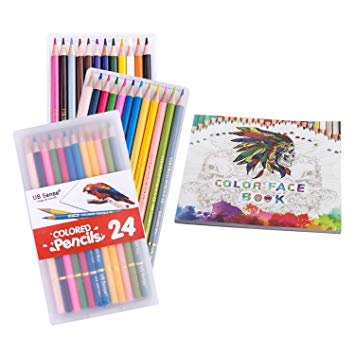 US Sense Colored Pencils Assorted Colors Pack of 24 Drawing Oil Colouring Pencil Art Supplies Set Box for Kid Adults with Free Colouring Books