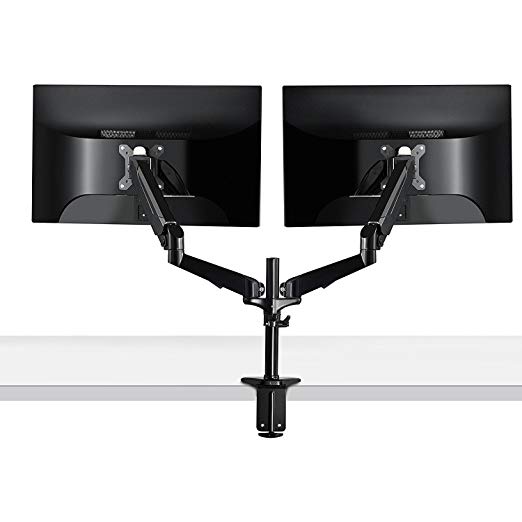 Fotolux Premium Gas Spring Dual Monitor Mounting Arm For 15"-27", Easy Installation With Quick Release Fast Mounting Plate