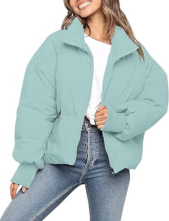 MEROKEETY Women's 2024 Winter Long Sleeve Zip Puffer Jacket Pockets Baggy Short Down Coats