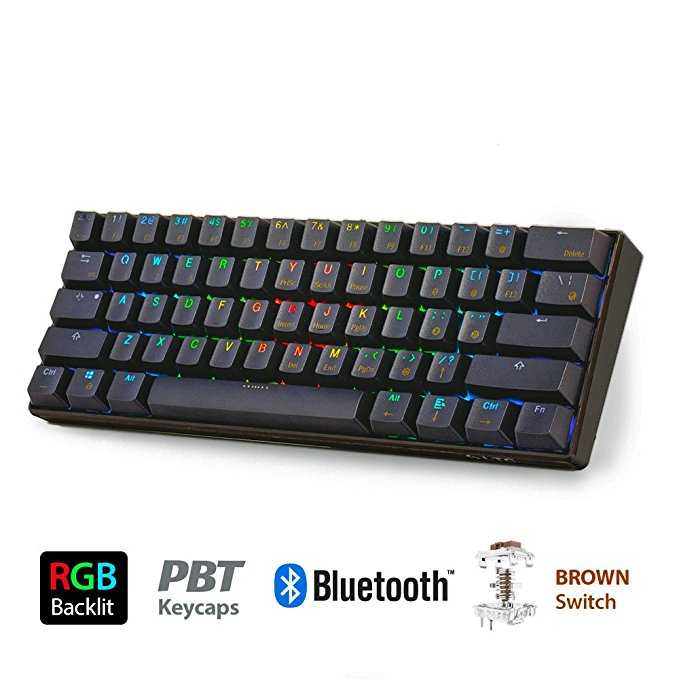 LeaningTech LTC K61 61-Key RGB LED Backlit Bluetooth Wireless/Wired Multi-Device PBT Keycaps Mechanical Keyboard with Programmable Functions for PC, Tablets and Smartphones, Blue Switch–Black