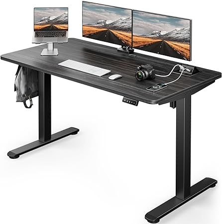 ErGear Electric Standing Desk Adjustable Height, 55 x 24 Inches Desktop with Hidden AC&DC Outlet, Socket Tray, Anti-Collision, Ergonomics, Home Office, Game, Black