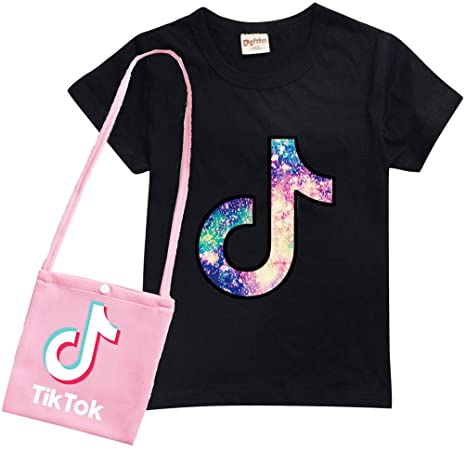 D.O.T Summer Sportswear TIK TOK Girls T-Shirt Round Neck top with Bag for Kids