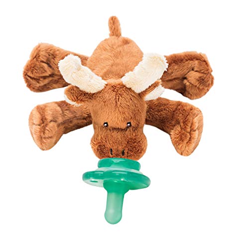 Nookums Paci-Plushies Moose Buddies- Pacifier Holder (Plush Toy Includes Detachable Pacifier, Use with Multiple Brand Name Pacifiers)