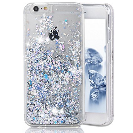 iPhone SE Case, SUPVIN Liquid Case for iPhone SE, iPhone 5S, Fashion Creative Design Flowing Liquid Floating Luxury Bling Glitter Sparkle Diamond Hard Case for iPhone SE, iPhone 5S (Silver)