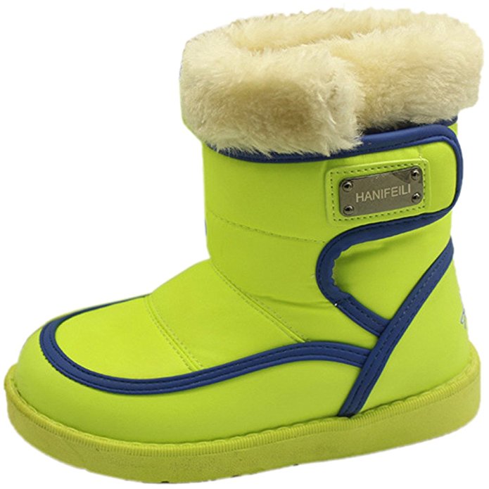 LONSOEN Boys Girls Waterproof Fur Lining Winter Kids Snow Boots