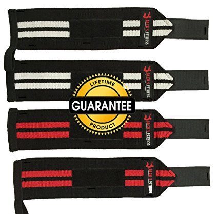 Jack's Fitness Wrist Wraps for Weightlifting and Boxing Wraps - 2 pack - Red/Black & White/Black