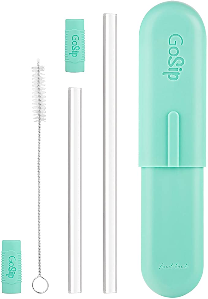 Final Touch GoSip 3-in-1 Reusable Glass Drinking Straws with Cleaning Brush and Go Sip Case (Mint Green)