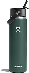 Hydro Flask Stainless Steel Wide Mouth Water Bottle with Flex Straw Lid and Double-Wall Vacuum Insulation