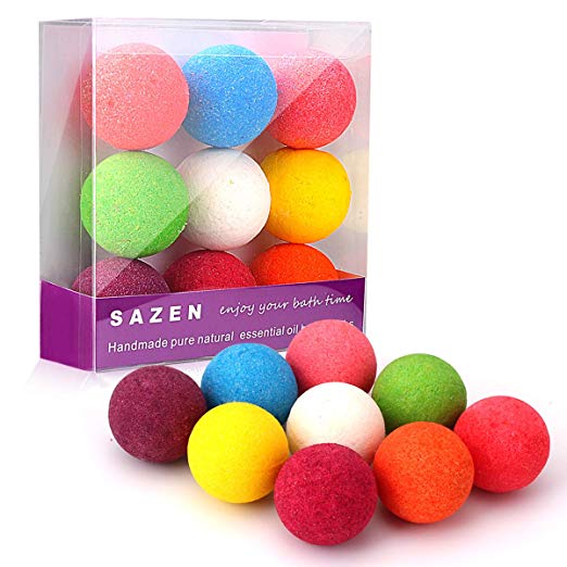 SAZEN Bath Bombs Gift Set 9 packs,Moisturizing with Vegan Natural Essential Oils, lush Spa Fizzies Jojoba Oil, Shea butter, Perfect Gift Ideas for Birthday, Mother’s Day Girlfriends,Wife