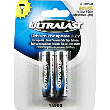 Ultralast - Lithium Phosphate Rechargeable Batteries for 3.2 Volt Outdoor Solar Lighting - 600mAh