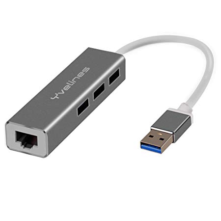 YVELINES USB Hub 3.0 Type-C to RJ45 USB-C Adapter Portable 3-Port Converter USB Hub with Gigabit Ethernet Port Network Adapter for Mac, PC, USB Flash Drives and Other Devices.(Grey)