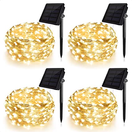 Ankway Catena Luminosa Solare 100 LED 4 Pacchi, 8 Modi 12M Luci Stringa Solare IP65 Impermeabili Luci Decorative da Interni e Esterni per Festa, Giardino, Natale, Halloween, Matrimonio, Bianco Caldo