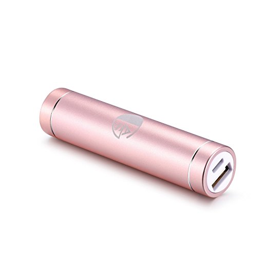 AGS™ Mini 2600mAh Lipstick-Sized Premium Aluminum Power Bank External USB Charger for iPhone, Samsung Galaxy, Android and Other Smart Devices (Pink)