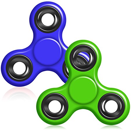 Hand Fidget Spinner, YuCool 2 Packs Tri-Spinner EDC Finger Fidget Toy Stress Reducer Rotate1.5 mins for Kids and Adults - Dark Blue, Green