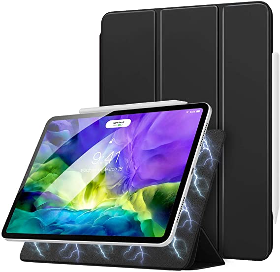 MoKo Magnetic Smart Folio Case Fit iPad Pro 11 2nd Gen 2020 & 2018 [Support Apple Pencil 2 Charging] Slim Lightweight Shell Stand Cover, Auto Wake/Sleep Fit iPad Pro 11" 2020 & 2018 - Black