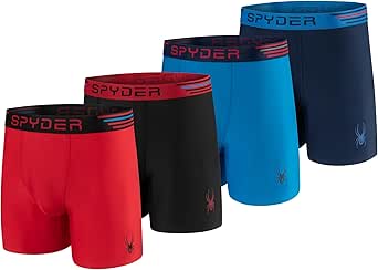 Spyder Mens Boxer Briefs 4 Pack Poly Spandex Performance Boxer Briefs Underwear/Bonded Hem Boxer Briefs