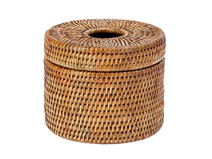 KOUBOO 1030072 La Jolla Handwoven Rattan Toilet Paper Roll Cover & Tissue Dispenser, 6.25" x 6.25" x 5.75", Honey Brown