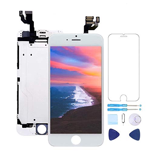 Screen Replacement for iPhone 6 Screen Replacement White 4.7" LCD Display Touch Digitizer Frame Assembly with Proximity Sensor,Ear Speaker,Front Camera,Screen Protector,Repair Tools kit White