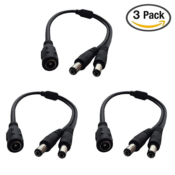 Eleidgs 3 pcs 1 to 2 DC Power Cable 5.5x2.1mm 1 DC Female to 2 male Plug for LED Strip Lights CCTV Camera