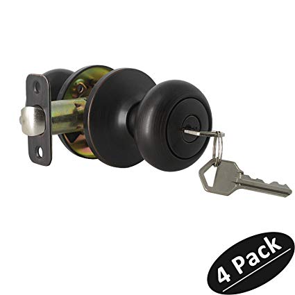 Keyed Entry Door Lock Classic Biscuit Exterior Door Knob Handle in Oil Rubbed Bronze,Keyed Alike, 4 Pack