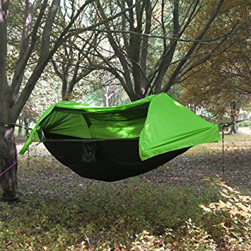 2 Person Camping Hammock with Mosquito Net and Rain Cover Lightweight Parachute Portable lanyard Sleeping swing Hanging Bed for Jungle field survive, Hiking, Travel, Outdoors and Backpacking
