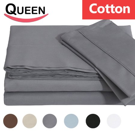 Cotton Queen Bed-Sheet-Set Grey - 4 Piece Bedding Set Flat Sheet Fitted Sheet and 2 Pillow Cases- Breathable Cozy and Comfortable Hotel Quality Extremely Durable - By Utopia Bedding Queen Grey